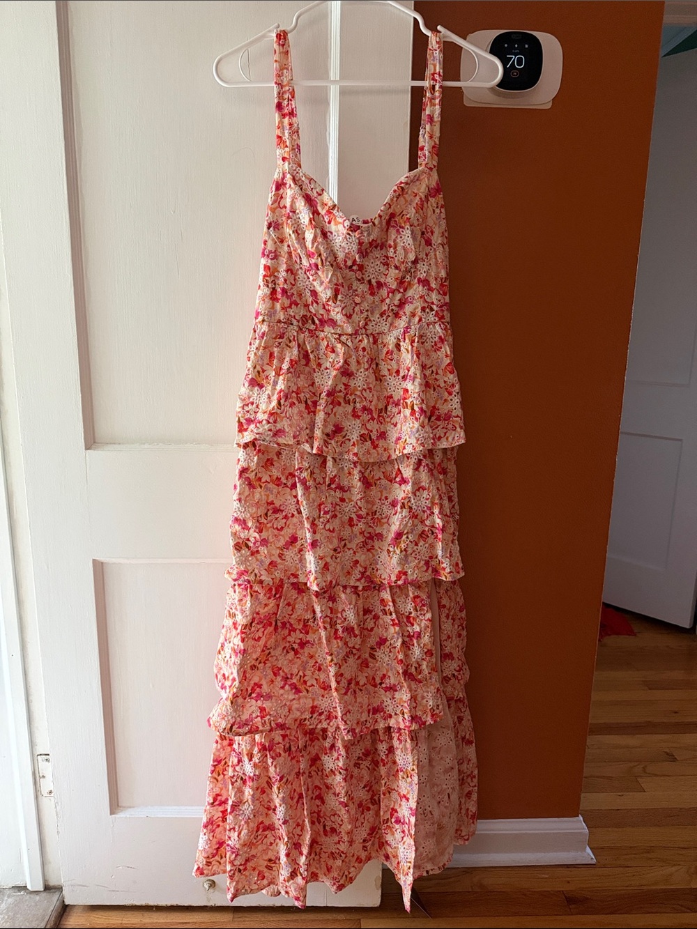 Astr Floral Tiered Maxi Dress in Pink and Cream